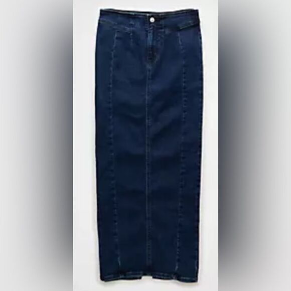 AMERICAN EAGLE Highest Rise Denim Maxi Skirt Slit up the back NWT - Picture 1 of 6